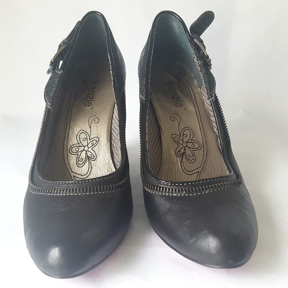 Kenzie Wishbone Black Leather Wedge